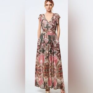 CIEBON Jennsen Ruched Flutter Sleeve Maxi Dress Sz Large